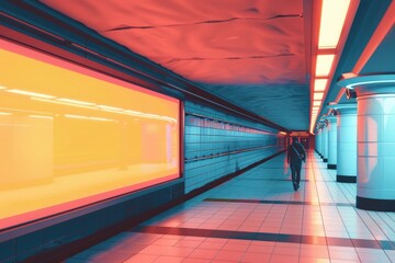 Poster - A subway station with a subway train passing by. Ideal for transportation concepts