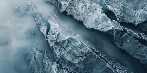 Poster - Aerial view of a river running through a mountain. Suitable for travel and nature themes