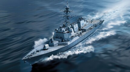 Poster - A navy ship floating on a body of water. Suitable for military or nautical themes