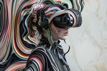 Poster - Woman using virtual reality technology, perfect for tech concept designs