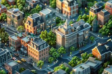 Aufkleber - Aerial view of a city with buildings and trees. Suitable for urban planning concepts