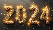 2024 Centre Golden Confetti Black Header, Happy new year 2021 with gold glitter - Black background Ai generated 