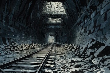 Aufkleber - Train track tunnel with rocks, suitable for transportation industry