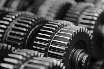 Poster - Close up of gears on a table, suitable for engineering concepts