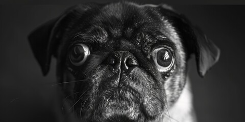 Aufkleber - A charming pug dog captured in classic black and white. Perfect for pet lovers or animal-themed projects