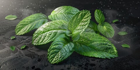 Aufkleber - A bunch of green leaves on a black surface. Ideal for nature backgrounds