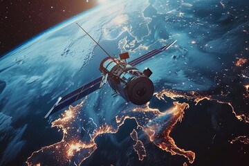 Poster - Satellite view of the earth at night, suitable for educational purposes