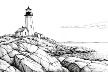 Aufkleber - Detailed black and white drawing of a lighthouse. Suitable for various design projects