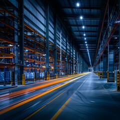 Wall Mural - b'Industrial building interior with empty shelves and bright lights'