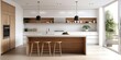 Timeless minimalist kitchen design with a wooden island and white cabinetry.