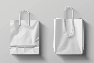 Poster - Two white paper bags on a neutral gray background. Ideal for packaging and retail concepts