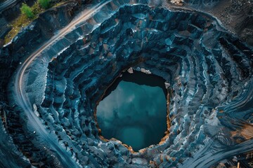 Poster - An aerial view of a large hole in the ground, suitable for construction or environmental themes