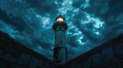 Poster - A lighthouse with a shining light at the top, ideal for navigation and safety concepts