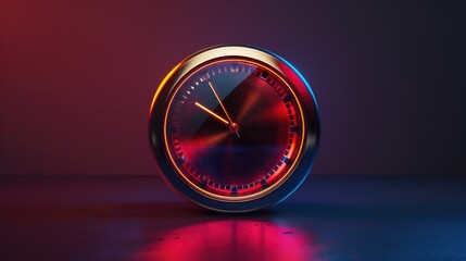 Poster - A red and blue clock sitting on top of a table. Ideal for time management concepts