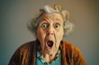 Elderly Woman with Open Mouth Symbolizes Surprise, Shock, or Amazement in Images. Concept Portrait Photography, Expressive Facial Expressions, Emotional Reactions, Senior Citizens, Surprise Gesture