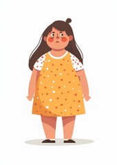 b'Illustration of a sad overweight girl in a yellow dress'