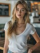 © Adobe Contributor - b'Portrait of a beautiful young woman with long blond hair wearing a white shirt'