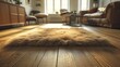 b'A shaggy brown fur carpet on a wooden floor in a home'