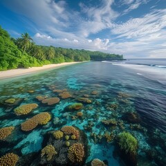 Wall Mural - b'Amazing coral reef with crystal clear water at tropical beach'