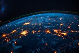 Fototapeta  - b'Earth from space showing city lights and telecommunications network'