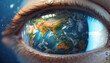 Reflection of the globe of earth in the eye