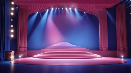 Wall Mural - This is a photo of an empty stage with pink and blue lighting.

