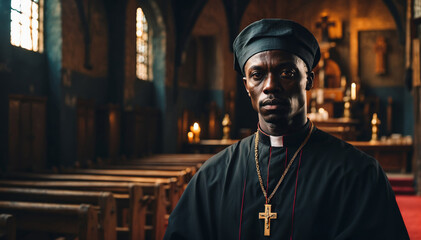 Wall Mural - Priest church black African Cross man religion