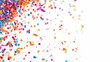 Birthday colorful flying confetti on white background