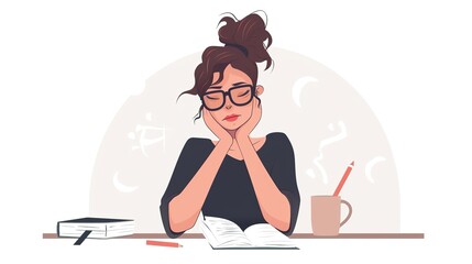 Wall Mural - bad writing, white background, sad, crazy writer, flat icon style, woman