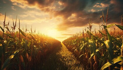 Poster - withered cornfield in front of dramatic sky 3d rendering