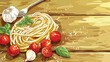 Italian pasta cherry tomatoes garlic and basil on woo