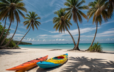 Wall Mural - Kayak on the tropical white sand beach