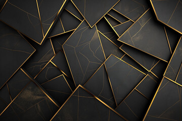 Poster - Abstract 3d rendering of polygonal black and gold background.