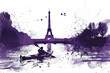 Purple watercolor paint of people falling offered in a kayak by eiffel tower