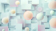 Soft pastel circles float serenely amidst a sea of minimalist squares, evoking a sense of tranquil harmony.