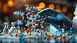 Close-up of scientists hands conducting drug synthesis experiment, molecular model and copy space