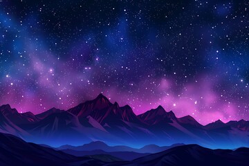 Starry sky with aurora, purple and blue color background of night