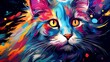 Abstract Colorful Headshot Illustration of a Cat on a Black Background