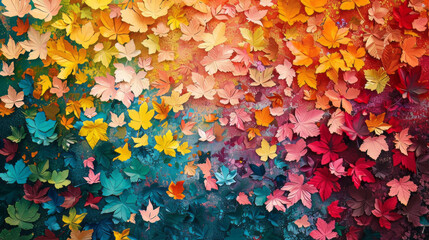 Vibrant autumn leaves form an abstract multicolored mosaic