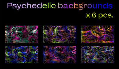 Poster - Big set of holographic retrofuturistic backgrounds with psychedelic neon wavy op-art pattern.