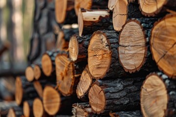 Poster - A vividly detailed image of stacked logs highlighting the patterns and textures of cut wood