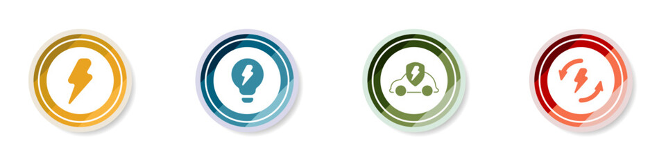 Poster - Logo energy icon set. White lightning sign. Alternative energy stylish round icons set. Color logo ecology vector. Vector illustration.