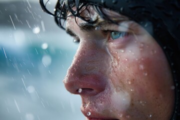 Aufkleber - Close-up shot capturing the serene beauty of raindrops on a window, with a blurred background and lights