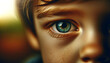 A child's sad eye.  Capturing profound emotion and expressiveness. Emotion concept.