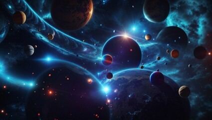 Wall Mural - Enchanting Space: Glowing stars and planets in a fantasy galaxy background