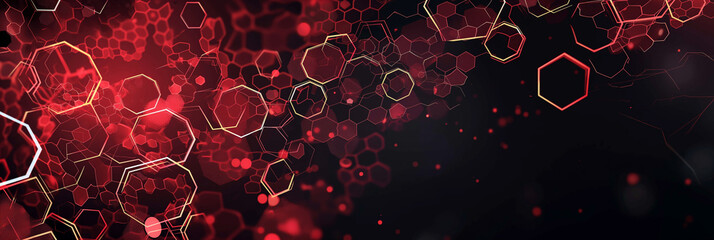 Wall Mural - red futuristic technology interface with hexagons and blurred bokeh