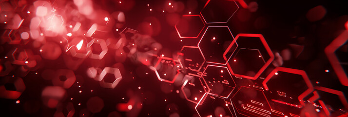 Wall Mural - red futuristic technology interface with hexagons and blurred bokeh