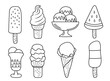 Hand drawn set of doodle with different ice cream types