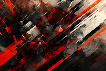 Poster - Abstract cyber and metallic background from the red and black palette