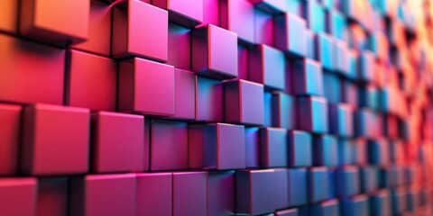 Wall Mural - A wall of colorful blocks with a purple background